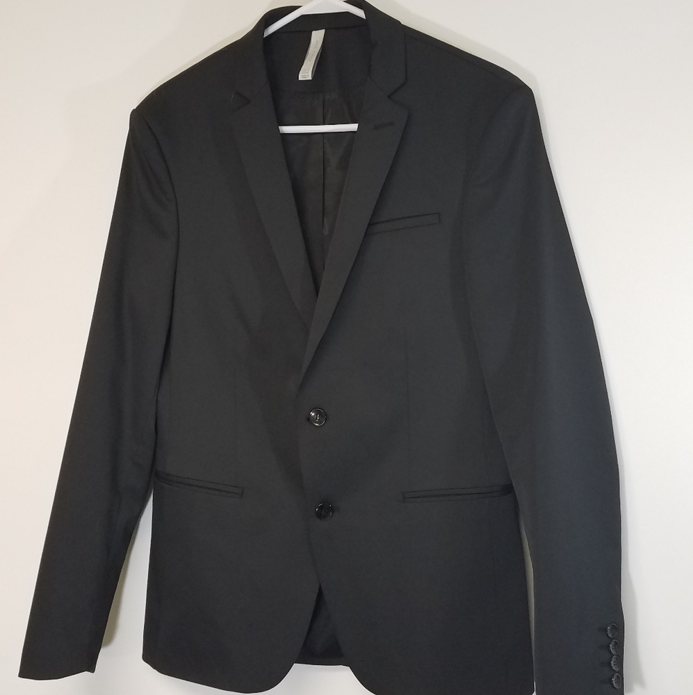 Zara Man Jacket Blazer Stretch Sheen Black 38 Gem